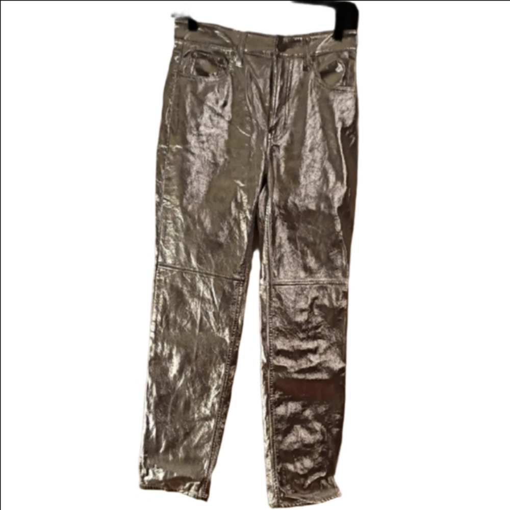 GAP Women's Cheeky Straight High Rise Silver Pants. Beautiful For Parties.Size 2